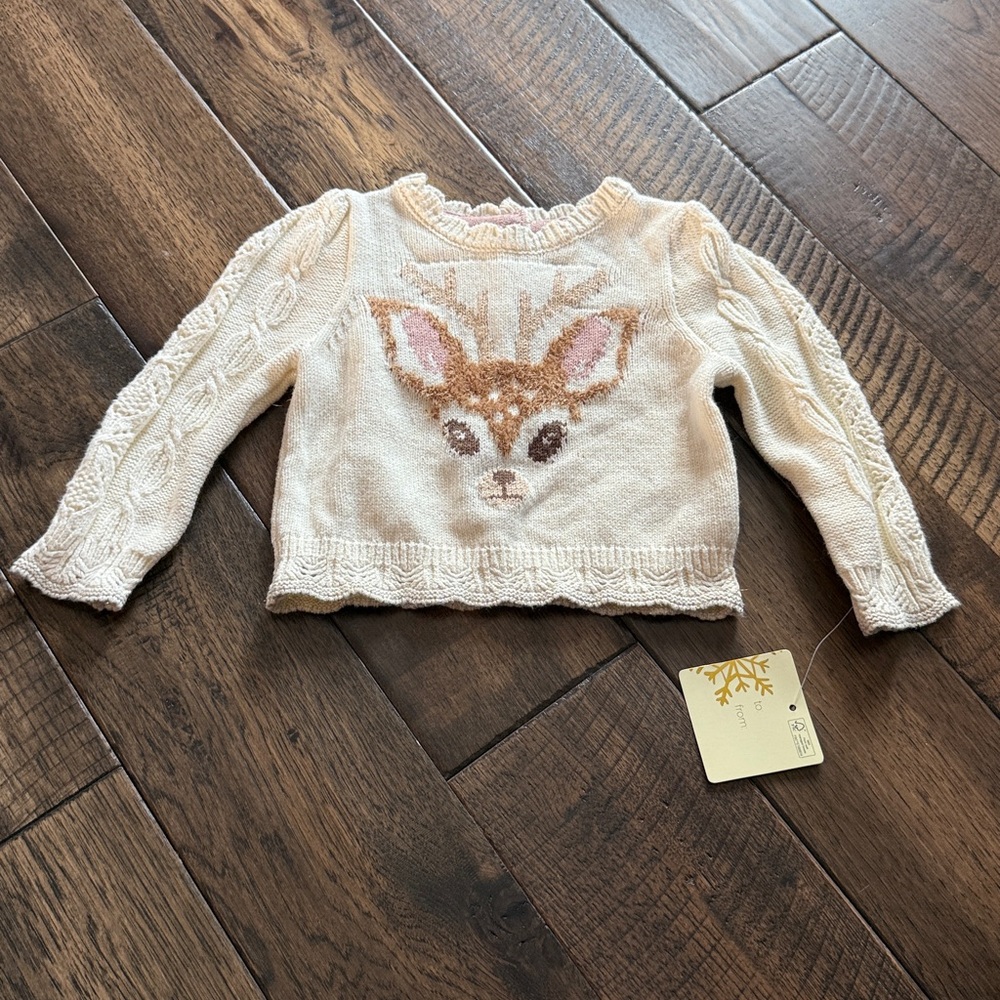 Cynthia Rowley‎ NWT Reindeer Sweater Girls 12m Cream Holiday